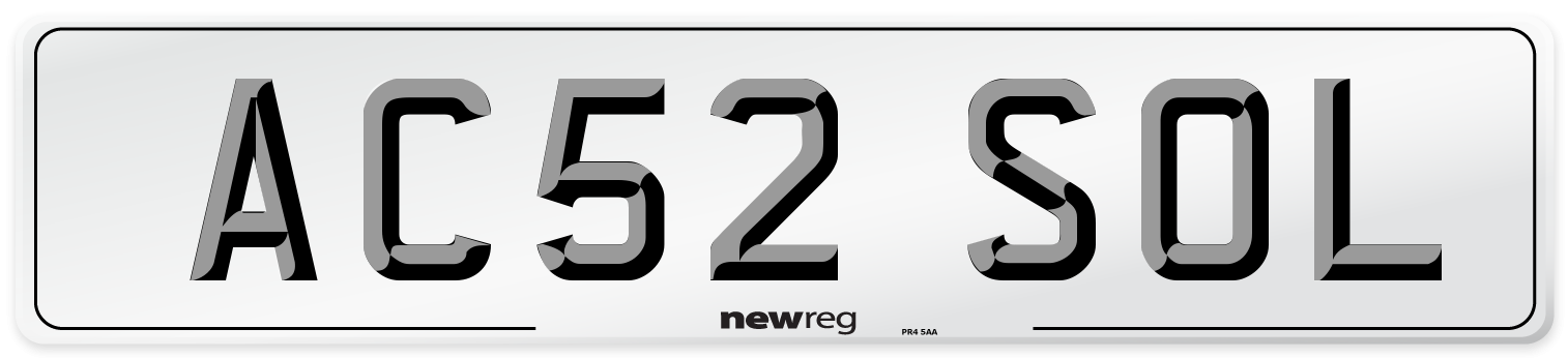 AC52 SOL Number Plate from New Reg